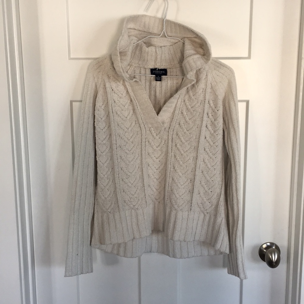 Cream knit hooded sweater